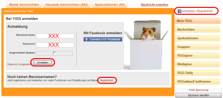 Yigg Registrierung